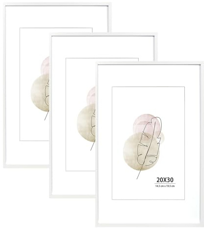 KAIWIN Bilderrahmen für Wand und Schreibtisch, Weiß,20x30 cm, 3 Stück Holz Fotorahmen MDF mit Acrylglas zum aufhängen und aufstellen Benutzt für Wohnzimmer, Schlafzimmer, Arbeitszimmer