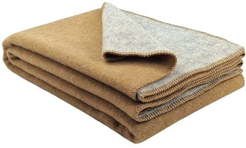 STTS International Wohndecke Wolldecke 100% Schurwolle 150 x 200 cm Tagesdecke Schurwolldecke Plaid Selva Hellgrau-Beige (DF)