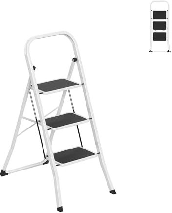 YRHome Trittleiter 3 Stufen mit Handlauf Tritthocker Klapptrittleiter Haushaltsleiter Stehleiter – Stabil, Extrabreite Tritte, Einfach Klappbar, Max. 150kg für Haushalt & Büro (Schwarz/Weiß)