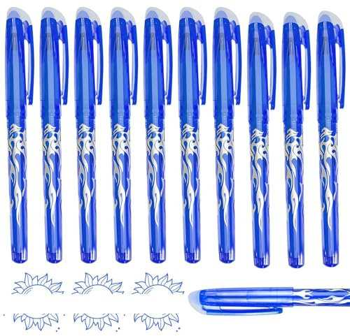 WENJION WENJIO Radierbarer Kugelschreiber Blau 10 Stück – 0.6mm Tintenroller Radierstift für Schüler Bürobedarf Zeichnung Notizen Erasable Pen Set