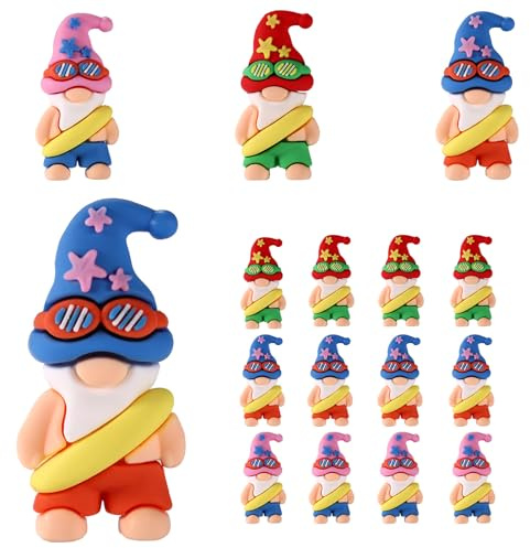 Lyreh 12 Stück Strand Zwerg Figuren, Bunt PVC Sommer Mini Zwerge Miniaturzwerg für Drinnen und Draußen Terrasse Hof Regal Tischplatte Dekoration (Blau, Rosa und Rot, je 4)