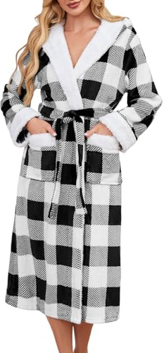 Niwicee Accappatoio Donna Pile Vestaglia Invernale Morbido Accappatoio Microfibra Cappuccio con Cintura e Tasca per Loungewear Casa Natalizio