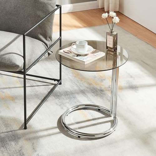 [en.casa] Beistelltisch Ylivieska Sofatisch mit Glasplatte Wohnzimmertisch 46 x Ø45 cm Dekotisch Kaffetisch rund Ablagetisch mit Metallgestell Nebentisch Chromfarben/Bronzeglas