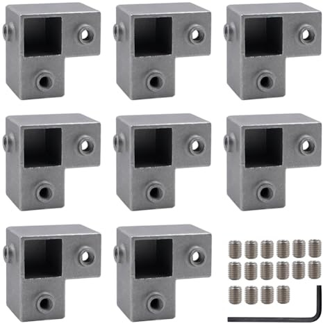 Puthernm Square Tube Connector 8 PCS 1' 25 Mm, 3-Way Pipe Fitting Aluminum Alloy Tee Chain End Rail Clamps Side Outlet Elbow