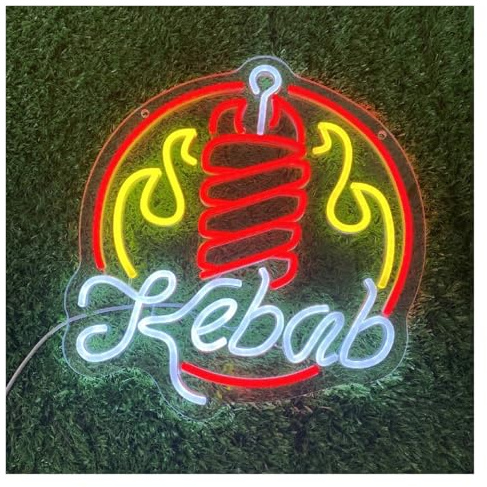 Hängende Kunst Leuchtreklamen Kebab Neonschild Döner Kebab Flammende Wanddekoration LED-Licht BBQ Flammendes Geschäftsfenster Display 38cm