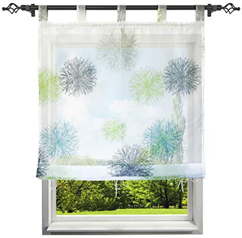 Raffrollo mit Luftig Druck Design Schlaufen Rollos Transparent Voile Vorhang Deko für Haus (B*H 100 * 150cm, Blau/Grün)