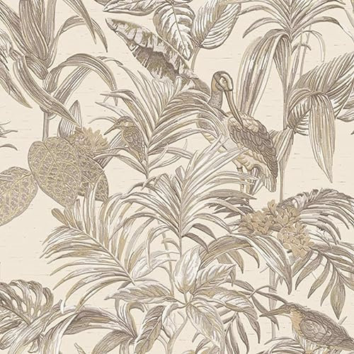 Design ID DE120012 Vlies-Tapete Paradiesvogel, Beige und Gold, 10 m x 0,53 m, einfarbig