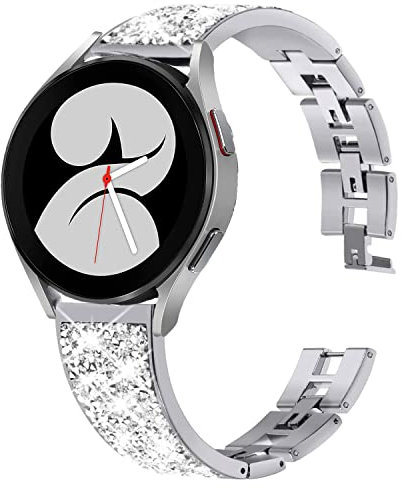 DEALELE Armband Kompatibel mit Samsung Galaxy Watch 7 / FE / 6/5 / 4 40mm 44mm / 6/4 Classic / 5 Pro / 3 41mm, 20mm Bling Diamant Edelstahl Metall Armbänder für Huawei GT3 / GT2 42mm Women, Silber