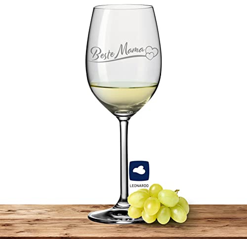 Leonardo Weißweinglas 370ml DAILY Beste Mama mit Herzen, Geschenke für Mama, Muttertagsgeschenk, Weinglas mit Gravur, Geburtstagsgeschenk für Frauen, Geschenkidee für die Mutter
