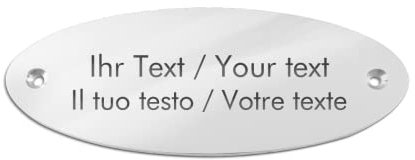 Türschild aus Edelstahl mit personalisierter Gravur - 115 x 45 mm, oval - poliertes Edelstahlschild, Namensschild, Klingelschild mit eigenem Text