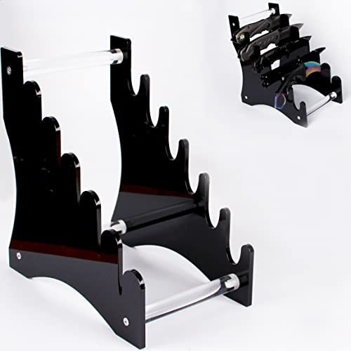 Présentoir de Couteaux en Acrylique à 6 Niveaux - Stand de Stockage pour Couteaux Bruts EDC Mini (Noir)