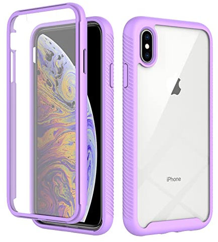 iPhone XS Max Case with Built-in Screen Protector, 360 Full Body Protective Cover Heavy Duty Anti-Scratch Shockproof Slim Silicone Bumper Clear Phone Case for iPhone XS Max 6.5, Purple