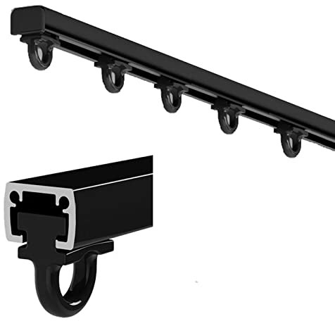 Mini Gardinenschiene, Wandstärke 1,4 Mm Alu-Vorhangschiene, Deckenmontage, Kompakte Bauform, Für Raumteiler, Sichtschutz, Wohnmobil, Büro (Color : Noir, Size : 1m/3.3ft)
