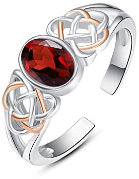 PRAYMOS Rubinring Juli Rot 925er Sterlingsilber Geburtssteinring für Frauen und Mädchen Edelsteinring keltischer Knoten Statement Ring oval offener Geburtstagsschmuck