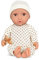 LullaBaby – Baby Puppe mit Puppenkleidung – Porzellan Hautton & braune Augen – 36 cm Babypuppe Weichkörper – Mütze & Schnuller – Spielzeug für Kinder ab 2 Jahren – Gepunkteter Schlafanzug crème