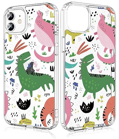 Losvick Case for iPhone 12 Pro/iPhone 12 Case, Dinosaur Design Transparent Silicone Aesthetic Mobile Phone Case Hard PC + Shockproof TPU for Girls and Women Protective Case, 6.1 Inch
