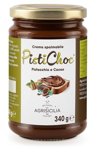 Agrisicilia Pistichoc crema Spalmabile di Pistacchio e Cacao, crema ideale per colazione e merenda,340 Grammi