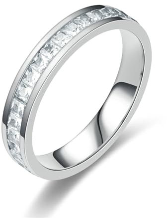 Whoiy Edelstahl Eheringe Hochzeitsringe Frauen Ewigkeit Zirkonia, Silber Ringe 4MM Ringe Verlobung Gravur Personalisiert Größe 54 (17.2)