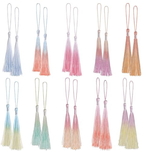 Bewudy Mini Quasten Anhänger, 14cm Lesezeichen Quasten mit Kordelschlaufen, 20pcs Weiche Bunte Quasten 10Farben Handgefertigtes Quasten für Schmuckherstellung DIY Bastelzubehör Wohnkultur(Mehrfarbig1)