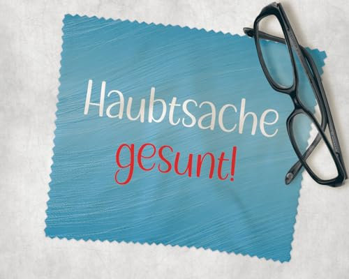 Farbwuselei Brillenputztuch haubtsache gesunt, 15x18 cm witzig Funny bedrucktes, lustiges, Mikrofasertuch waschbar (blau)