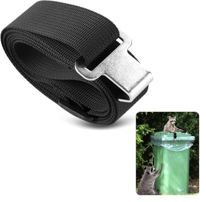 lasuroa Trash Can Lid Lock, Universal Garbage Can Strap Lock for Raccoon Wind-Proof Adjustable Outdoor Wheelie Trash Bin Cord Strap for Animals to Prevent Tipping Over