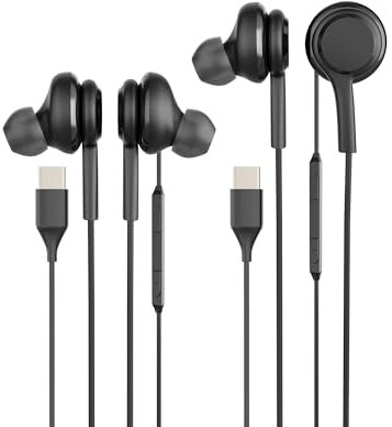 Auriculares con cable USB C Jack Intra-Auriculares (juego de 2) Compatible con Samsung Galaxy S24 S23 Ultra Phone 16 15 Audio Toma de Auriculares Tipo C Coche Autoradio Auriculares Gaming Headphones