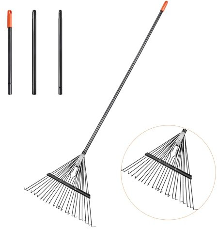 Daxguard 46 HRC Gartenlaubrechen aus Stahl, 22 Zinken, 57,9 cm breit, verstellbarer geteilter langer Griff, 83,8–170,2 cm, geeignet zum Rechen von Blättern und Rasenaufräumen, Gartenrechen und Rechen