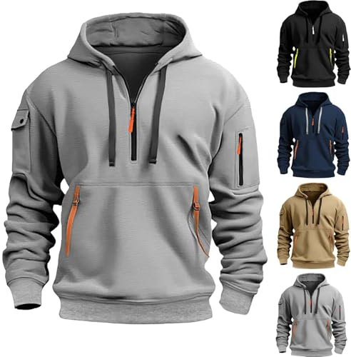 Felpe con cappuccio da uomo con cerniera a 1/4, maglione da uomo in pile con coulisse a maniche lunghe con cappuccio da uomo felpe con cappuccio con tasca con cerniera felpe tattiche invernali in pile