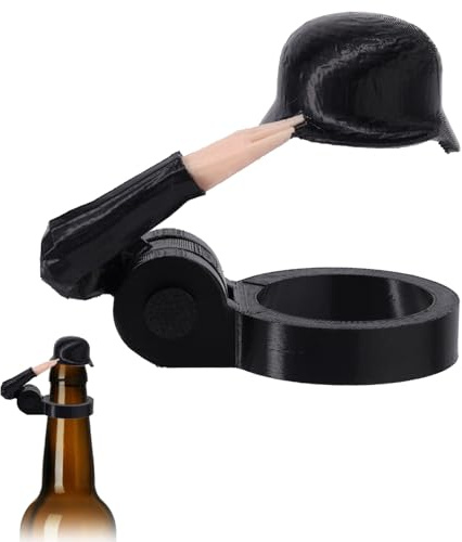Lyreh Soldaten Bierflaschen Helm, Bierflaschenverschluss mit Soldatengruß Lustiger Wiederverwendbarer Weinflaschenverschluss mit Salut-Handgeste Geeignet für Grillabend Partydekoration (Schwarz)