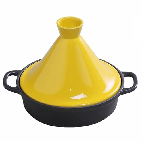HAJHI 2L Tajine Topf Marokkanisch für 3–4 Personen Gusseisen Tagine Marokko Keramikdeckel für Offene Flamme Induktion Doppelgriffe für Hotels(Gelb)