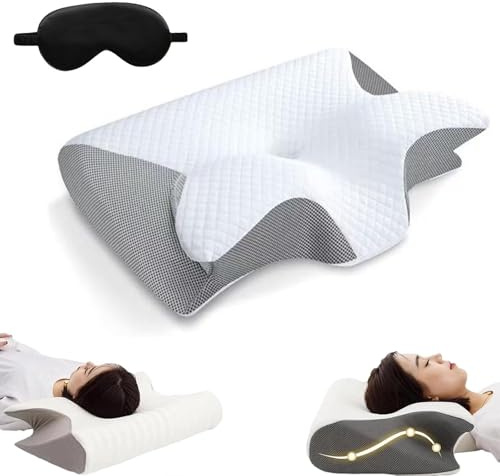 Generisch Dreamsleepz Nackenkissen Ergonomisches Memory-Schaum-Kissen mit Konturierter Unterstützung für Seitenschläfer, Rückenschläfer und Bauchschläfer – Therapie zur Nackenunterstützung(Grau,Groß)