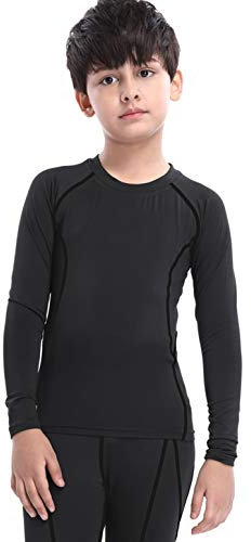 LNJLVI Kids Boy's Compression Long Sleeve Shirt Underwear Base Layer Top T Shirts(Black+Black,5 Years)