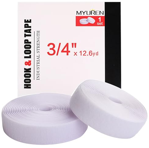 Sew on Hook and Loop Style 3/4 Inch Non-Adhesive Back Nylon Strips Fabric Fastener Non-Adhesive Interlocking Tape White,12 Yard