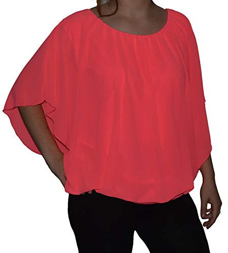 orientalhaus.de Italy Bluse Tunika Lagenlook Chiffon Ballon Fledermaus Ärmel Top (Neon-Pink)