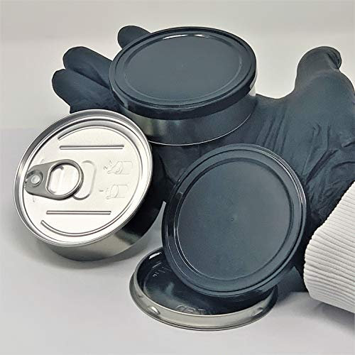 Pressitin 10x Pressitin Self Seal Dosen, Tuna Tins 100ml, befüllbar inklusive schwarzem Kunststoffdeckel + schwarze Einwegkunststoffhandschuhe