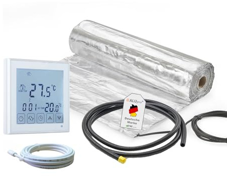 ew direkt elektrische Fußbodenheizung AluPro 140 für Laminat/Klickvinyl mit Thermostat RT-45 (10 m² - 0,5 x 20 m)