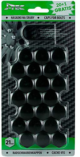 J-Tec Satz universelle Radmutterkappen - Schwarz Kunststoff - 21mm - Satz à 20+1 Stück