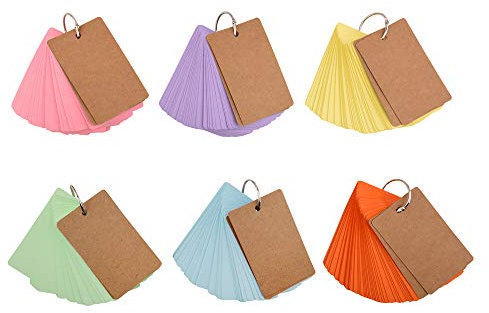 ewtshop® 300 Stück Lernkarten an Schlüsselring, 6 x 50 Blatt, 6 Verschiedene Pastellfarben, 9 x 5,5 cm, Karteikarten, Memokarten, Notizkarten