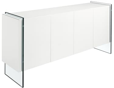 Angel Cerdá - Weißes Sideboard mit Seitenbeinen aus gehärtetem Glas und Vier Türen - Modernes und leuchtendes Wohnzimmer-Sideboard - Sideboard mit großem Stauraum - 170 x 43 x 77 cm