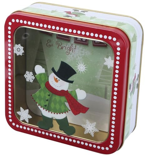 VALICLUD Keksdose Plätzchendose Weihnachtsdose Metalldosen Geschenkdosen mit Fenster und Deckel eckige Weihnachten Eisendose für Kekse Kuchen und Süßigkeiten 15 cm