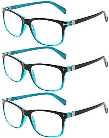 Kerecsen 3 Pack Lesebrille Damen Federscharniere Gute Brillen Hochwertig Rechteckig Komfortabel Frauen Lesehilfe (1.25, 3 Blau)