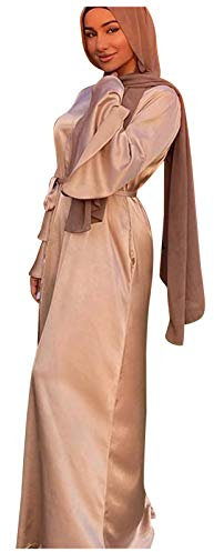 Hunpta @ Muslim Kleider Lang Damen Ohne Hijab Langarm Flowy Elegant Sommerkleid Einfarbig Muslimische Kleidung Robe Abaya Islamische Gebetskleidung für Frauen