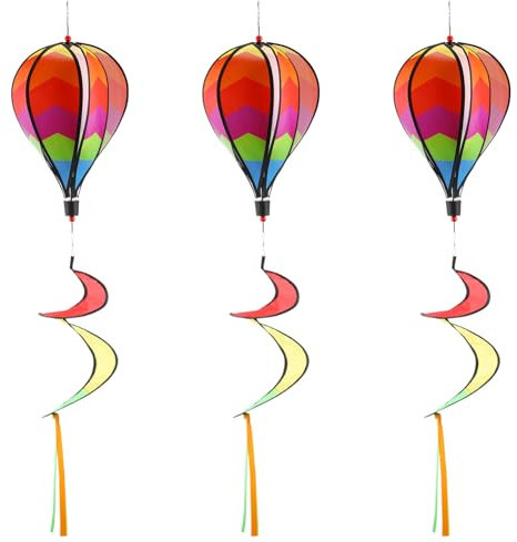 Cabilock Lot de 3 moulins à vent à suspendre arc-en-ciel en forme de montgolfière coloré pour extérieur, décoration de jardin (couleur aléatoire)