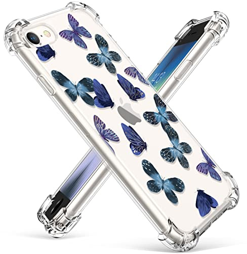 GVIEWIN for iPhone SE 2022/2020 Case/iPhone 8 Case/iPhone 7 Case Flower TPU | Thin Slim,Transparent Clear,Soft Flexible,Shockproof Protective,Anti-Scratch,for Girls 4.7 SE3/SE2/8/7, Butterfly Charm