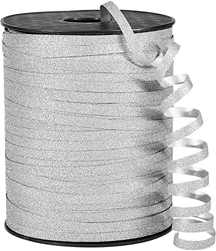 PartyWoo Silver Ribbon - 500 Yard Curling, Crimped & Glitter for Crafts, Balloons & Gift Wrapping (1 Roll)