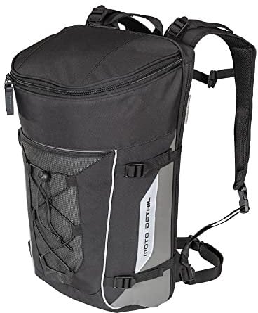 Moto-Detail Motorrad Rucksack 25L, Gepolsterter Rücken, Wasserabweisend, mit Laptopfach, Integrierte Regenhaube, Volumenerweiterung Möglich, Ideal auch als Reiserucksack