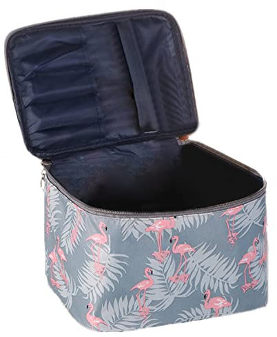 Wolpin Professional Large Cosmetic Makeup Kit Storage Organizer Travel Toiletry Vanity Bag with Big Compartment, Waterproof Makeup Brush Holder Portable (22.5 x 17 x 15 cm) Flamingo Design,