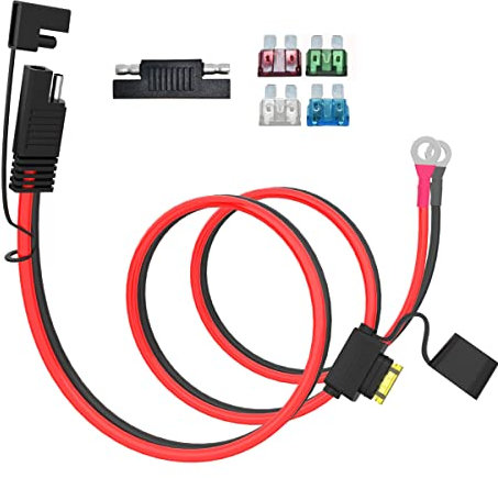 ELFCULB Sae Anschluss Kabel,10AWG SAE auf Ringkabelschuh SAE Batterie Verlängerungskabel mit 10A 15A 20A 25A 30A Sicherungen für Motorrad Auto Batterie(1M/3.3FT)