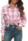 Bozanly Damen Flanell Plaid Shirts Oversized Langarm Button Down Shacket Bluse Tops, Pink, X-Groß