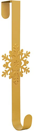 TRIXES Christmas Snowflake Gold Wreath Hanger - Front Door Hook for Xmas and Winter Decoration - Christmas Wreath for Home, Office, or Xmas Party Front Door - Outdoor Decoration